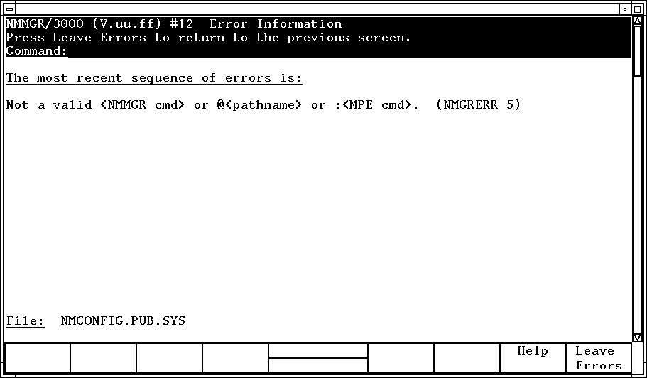 Error Information Screen