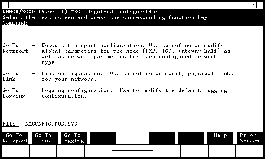 Unguided Configuration Screen